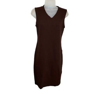 Vince Dress Womens Stretch Sleeveless V Neck Knee Length Professional Brown 4